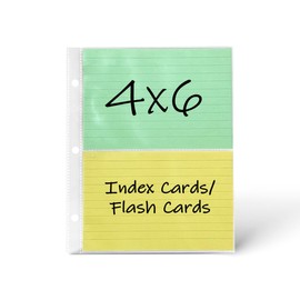 4 x 6 Index Card Sleeves, Flash Cards, for Mini 3-Ring Binders, Hold 2 Cards, Keepfiling, 50 Sleeves