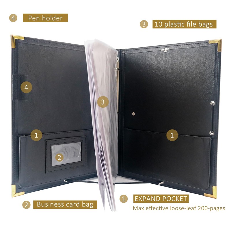 IvyRobes PU Leather Sheet Music Folder Black, 3 Rings Hand