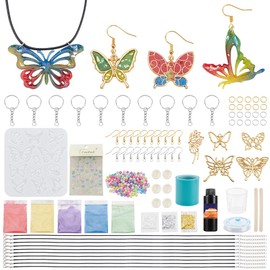 WEBEEDY 40 Sets DIY Resin Jewelry Making Supplies Kit Butterfly Open Bezel Pendant Resin Kit with Instruction for Starter Beginner Earring Keychains Necklace Pendant Resin Supplies