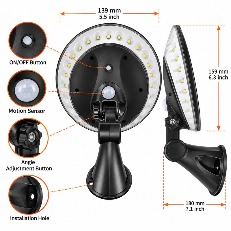 Solar Motion Sensor Wall Light for Outdoor Lighting – 360°