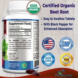 YUMMYVITE YUMMYVITE Organic Beet Root Powder Tablets - 1350mg with Black Pepper for Faster Absorption - Boosts Nitric Oxide for Energy and Stamina - 60 Tablets