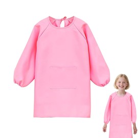 QIGHLIS Painting Apron, Children's Painting Gown, Craft Apron with Sleeves for Girls and Boys, pink, L