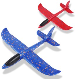 IJRPLM 2 Pack Foam Airplanes, 17.3 Inch Airplane Toys, 2 Flight Mode Glider Plane, Large Throwing Foam Plane, Flying Toy for Kids, Outdoor Sport Toys Birthday Party Favors, Gifts for 3-7 Year Olds