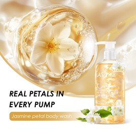 KUSTIE Jasmine Body Wash, Moisturizing Shower Gel with Real Jasmine Petals, Botanical Oils & Niacinamide, Rich Lather, Luxury Shower Gel for Women & Men, Long-Lasting Natural Fragrance, 24.3 oz