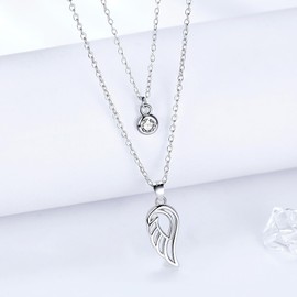 REIOT Women's Silver Necklace, Double Chain Made of 925 Sterling Silver with Cubic Zirconia Pendant, Mother's Day Birthday Gift for Mum, Ladies, Chain Length 45 + 5 cm, Sterling Silver