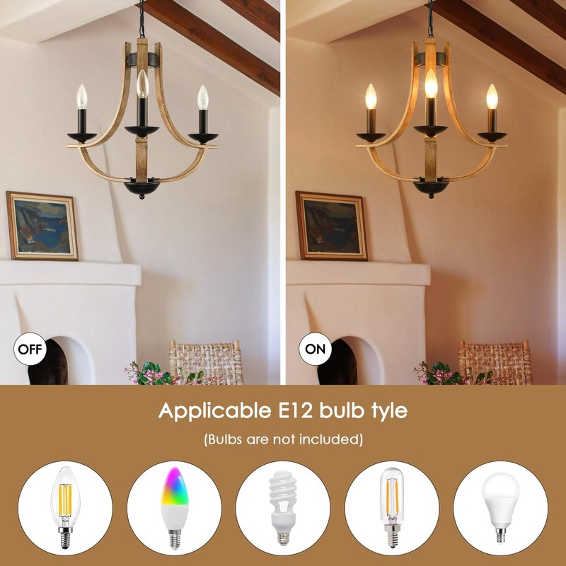 LAMPKEDUO Farmhouse Chandelier for Dining Room 3-Light 19" Wide Adjustable