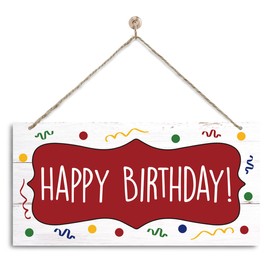 Wooden Happy Birthday Party Sign, Rustic Wall Decor Happy Birthday Balloons with Confetti Sign, Farmhouse Home Porch Garden Yard Decor, Hanging Door Signs