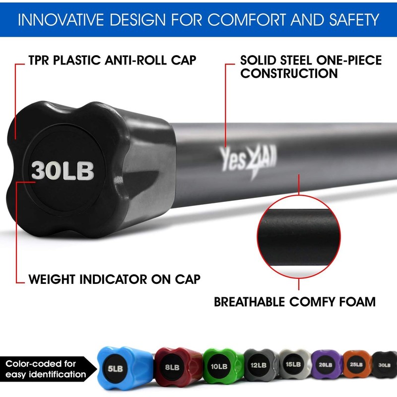 Yes4All Total Body Workout Weighted Pilates Bar, Body Bar For