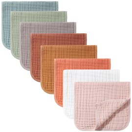 Remagr 8 Packs Muslin Burp Cloths 6 Layers Unisex Baby Items Absorbent Burp Rags Colorful Muslin Washcloths for Baby Plain Soft Cotton Cloth for Babies Girls Boys, 10 x 20 Inch (Classic Colors)