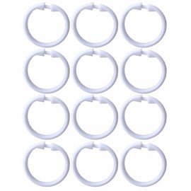 FYHJNC 12 Pack White Plastic Shower Curtain Rings, Easy Snap Closure O-Shaped Curtain Hooks, Smooth Gliding Rustproof Shower Curtain Hooks for Bathroom Shower Rods