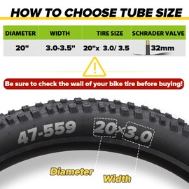 2 Pack 20x3 Fat Tire Bike Inner Tubes, 20" Fat Bike Tubes 20 X 3.0/3.50 AV Schrader Valve with 2 Tire Levers, Inner Tube Compatible with 20X3.0 20 X 3.30 20 X 3.5 for Road/Mountain/E Bike by Hydencamm