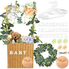 Baby Shower Crate Closet, Lighted Large Hand-Woven Rattan Storage Crates with Handle, Baby Shower Gifts, Baby Welcome Box Nursery Basket for Newborn Boys Girls, Pregnancy Gifts for New Parents