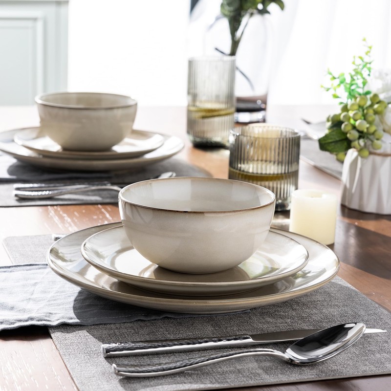 AmorArc Stoneware Dinnerware Sets for 4, 12 Pieces Handpainted Ceramic