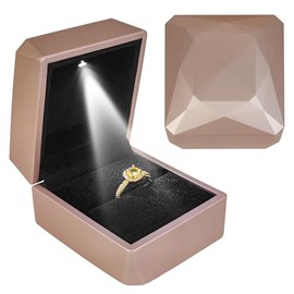 KEISIMI Square Ring Box with LED Light, Luxury Ring Box for Proposal,Engagement,Wedding-Rose Gold