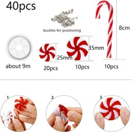 YIEUR Pack of 40 Christmas Candy Canes Candy Pendants Ornament Swirl Vase Filler Beads Swimming Candles Decoration Christmas Tree Decoration Pendant Acrylic Christmas Decoration for Christmas Tree