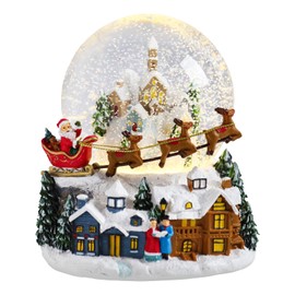 Taman Christmas Snow Globe, Santa Claus Rides an Elk Sleigh Musical Snowglobe with Swirling Glitter Snowflakes Lighted Christmas Decorations Tabletop Home Décor