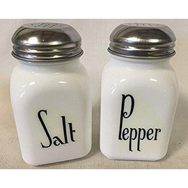 Salt & Pepper Shaker Set - Square Stove Top Jar - Rosso Exclusive - Deco Black Lettering - American Made - Mosser Glass USA (Milk)