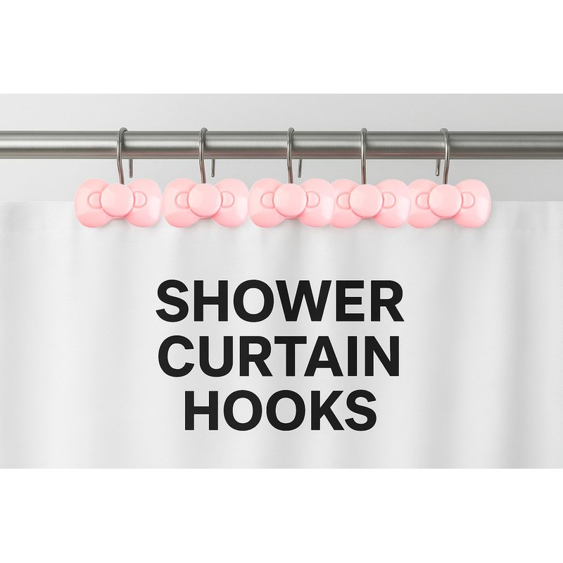 YOINIUEM Pink Bow Shower Curtain Hooks Set of 12, Cute