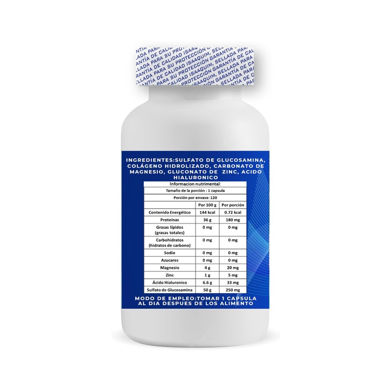 Glucosamina con Colageno,Magnesio,Zinc y Acido hialuronico 120 capsulas de 600