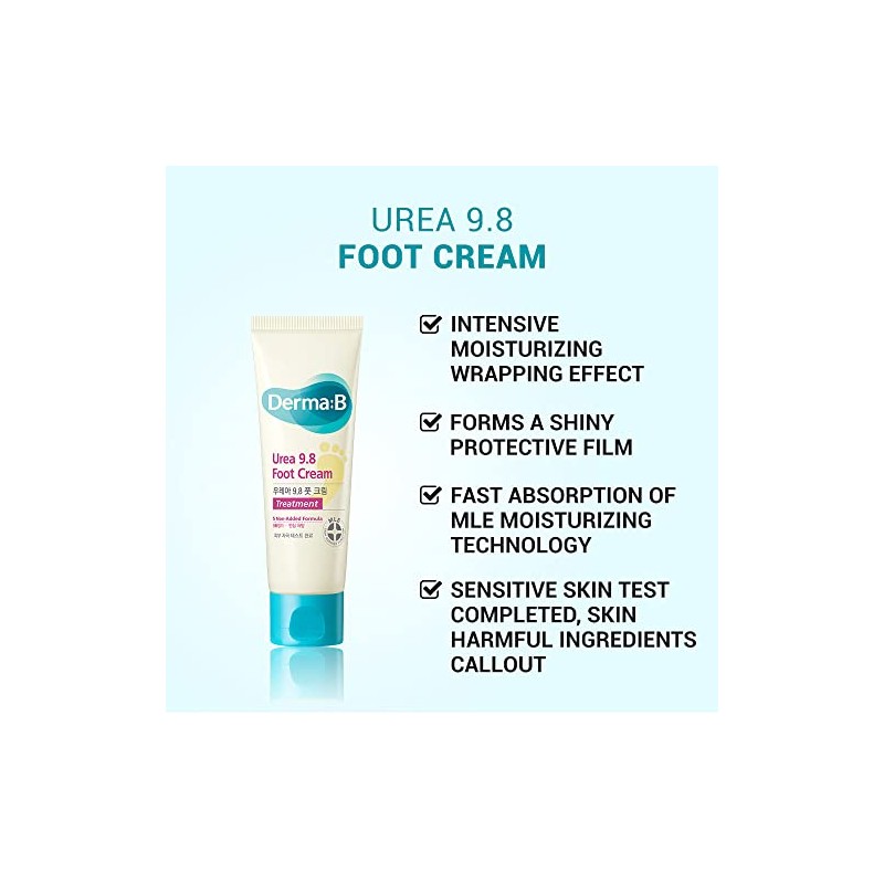 Derma B Urea 9.8% crema de pies, suavizante con manteca