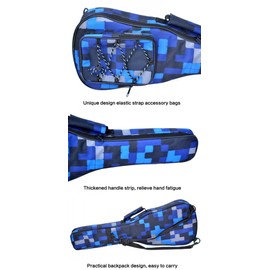 HOT SEAL 10MM Waterproof Durable Colorful Ukulele Case Bag with Storage (21in, Blue Plaid)