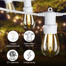 SUNTHIN White Outdoor String Lights, 2 Pack 48ft Patio String Light White Cord with 32 1W Shatterproof LED Bulbs for Garden, Backyard, Porch, Cafe, Deck, Camping, Wedding, Party, Gathering