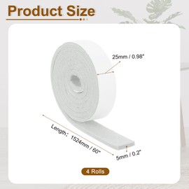 uxcell Felt Strips with Adhesive Backing, 4 Rolls 1" x 60" x 0.2" Anti Scratch Furniture Felt Tapes Self-Stick Pads for Protecting Hardwood Floor, White