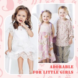 4 Pieces Children Watches Girls Age 5-16, Kids cat Watch Cartoon Quartz Leather Watches Beaded Charm Chain Bracelets Cute Cat Necklace, Cat Watch Kids Cartoon Cat Ear Clip for Birthday Gift or Back