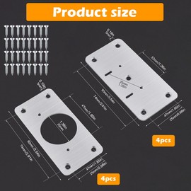 AKSIQIOL Set of 8 Heavy-Duty Stainless Steel Hinge Reinforcement Plates, Sliver, 9x5 Centimeters, 8 Count, Surface Mount, Easy Installation, Universal Compatibility