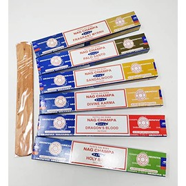 Satya Nag Champa Combo Incense Sticks Mix Deal - Palo Santo, Dragons Blood, Divine Karma, Holy Basil, Scented Myrrh, Sandalwood with JR Incense Holder SNC1
