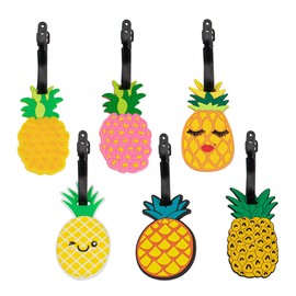 Framendino, 6 Pack Fruit Pineapple Bag Luggage Tags Silicone Travel ID Labels Tag Name Card Holders for Suitcase
