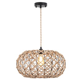 Hchunqjor Coastal Large Woven Pendant Light Fixture 17.8 inch One-Light Rustic Basket Handmade Hemp Rope Pendant Lighting for Kitchen Island Farmhouse Living Room Dining Room