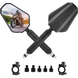 Adventure Motorcycle Mirrors, Adjustable Motorcycle Side Mirrors with 7/8" Handlebar Mount 8mm 10mm Screws Fit for Scooter Moped Dirt Bike Quad