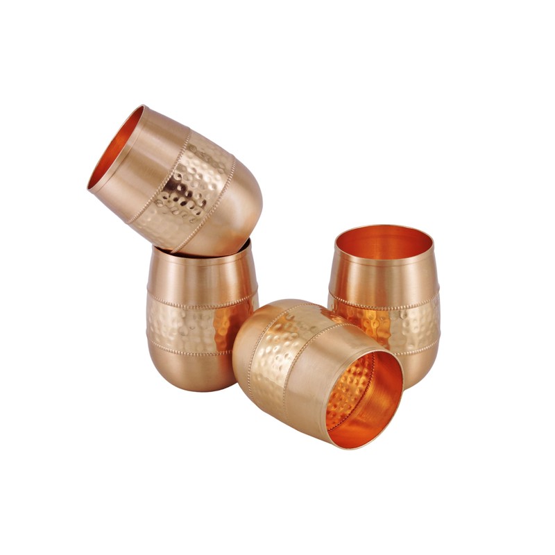 ANCIENTIMPEX 4 x Pure Copper Tumblers (99.74%) Hammered for Ayurveda