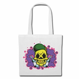 Reifen-Markt Tasche Umhängetasche HEAVY SKULL SKULL BIKERSHIRT GOTHIC BIKE CLUB MC MOTORCYCLE CHOPPER CUSTOM MOTORRAD MOTORRADTREFFEN CLUB TREFFEN Einkaufstasche Schulbeutel Turnbeutel in Weiß