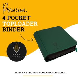 Card Guardian - Toploader 4 Pocket Premium Binder with Zipper for 160 Cards - Side Loaded Pockets - Compatible with Sports and Trading Cards TCG (Green)