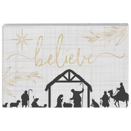 Believe Nativity - Rustic 5.25 x 3.5" Wood Sign - Small Talk Rectangles Collection by Simply Said STR1622