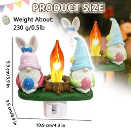 Gnomes Campfire Flickering Nightlight, Rabbit Night Light Plug into Wall Easter Night Light with Switch (Easter Gnomes)