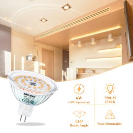 DiCUNO MR16 LED Bulbs 6W, 750LM 70W Halogen Equivalent, GU5.3 Bi-Pin Base Light Bulb 2700K Warm White, 12V Non-Dimmable 120 Degree Beam Angle, Replacement for Spotlight, Tracking Lighting, 10 Packs
