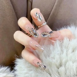 Lwenjing Nail Tip, False Nail Tip, 3D Nail Tip, Handmade Nail Tip, Wedding Nail Tip, Cute, Short, Long, Popular, Japanese Style, Bride Nails, Shiny, False Nails, 24 Pieces