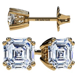 NANA Jewels 14K Solid Gold Posts & Sterling Silver Asscher Cut CZ Stud Earrings Hypoallergenic, 0.75ctw Yellow