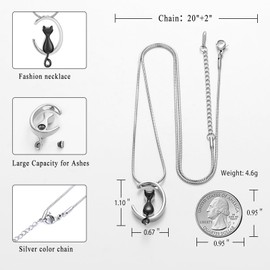 memorial jewelry Cat Urn Necklaces for Ashes for Women Men Cremation Pendant Necklace for Ashes Stainless Steel Memorial Jewellery, Stainless Steel, No Gemstone