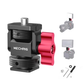Mechrig Mini Camera Monitor Mount with Cold Shoe, Aluminum Field Monitor Mount with 1/4″ Screw for LED Light Mic Cage, Cold Shoe Adapter 360° Swivel & 180° Tilt Damping (with Knob 63142)