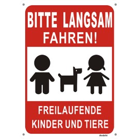 2 Pack Slow Down Sign Kids Pets Playing Aluminum Metal Sign Outdoor Traffic Sign 25x35cm