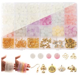580Pcs UV Solar Magic Glass Beads for Jewelry Making Kit - 8mm 10mm UV Sensitive Color Changing Stone Beads with Gold Alloy Accessories & Charm for Bracelets Necklaces Earring Making Kit Party Decor