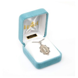 Sterling Silver Oval Miraculous Medal | 1.0" x 0.7"(26mm x 18mm) | Velvet Gift Box | 18" Rhodium Plated Curb Chain | .925 Sterling Silver | Mary Miraculous Necklace Medal Pendant | Madonna