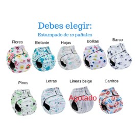 10 Pañales Ecológicos De Bambú  12 Insertos Elige Estampado Talla Unitalla                                                                            