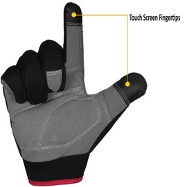 Mens Work Gloves Utility Touch Screen Breathable Spandex Rigger Padded Knuckles Working Mechanic Palm Safety Builder Dexterity Construction Gardening Camping Driving (S, Red)