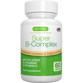 Igennus Super B-Complex – High Absorption Methylated B Vitamins with Folate, Boosted B12 & Vitamin C – Clean Label, Sustained Release Formula for Energy, Stress Support & Metabolism – 60 Tablets