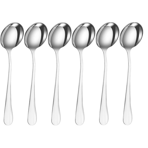 SDMAX 6 Pc Round Soup Spoons Stainless Steel Spoon for Soup, Dinner, Kitchen, Cutlery Spoons Set - Pack of 6